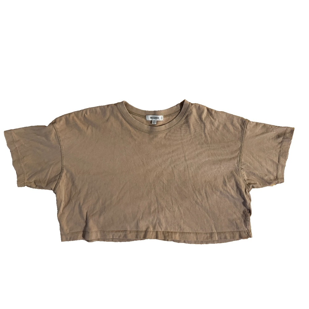 Missguided Women's Crop Top T-Shirt Beige Short Sleeve‎ US 14 Boxy Streetwear